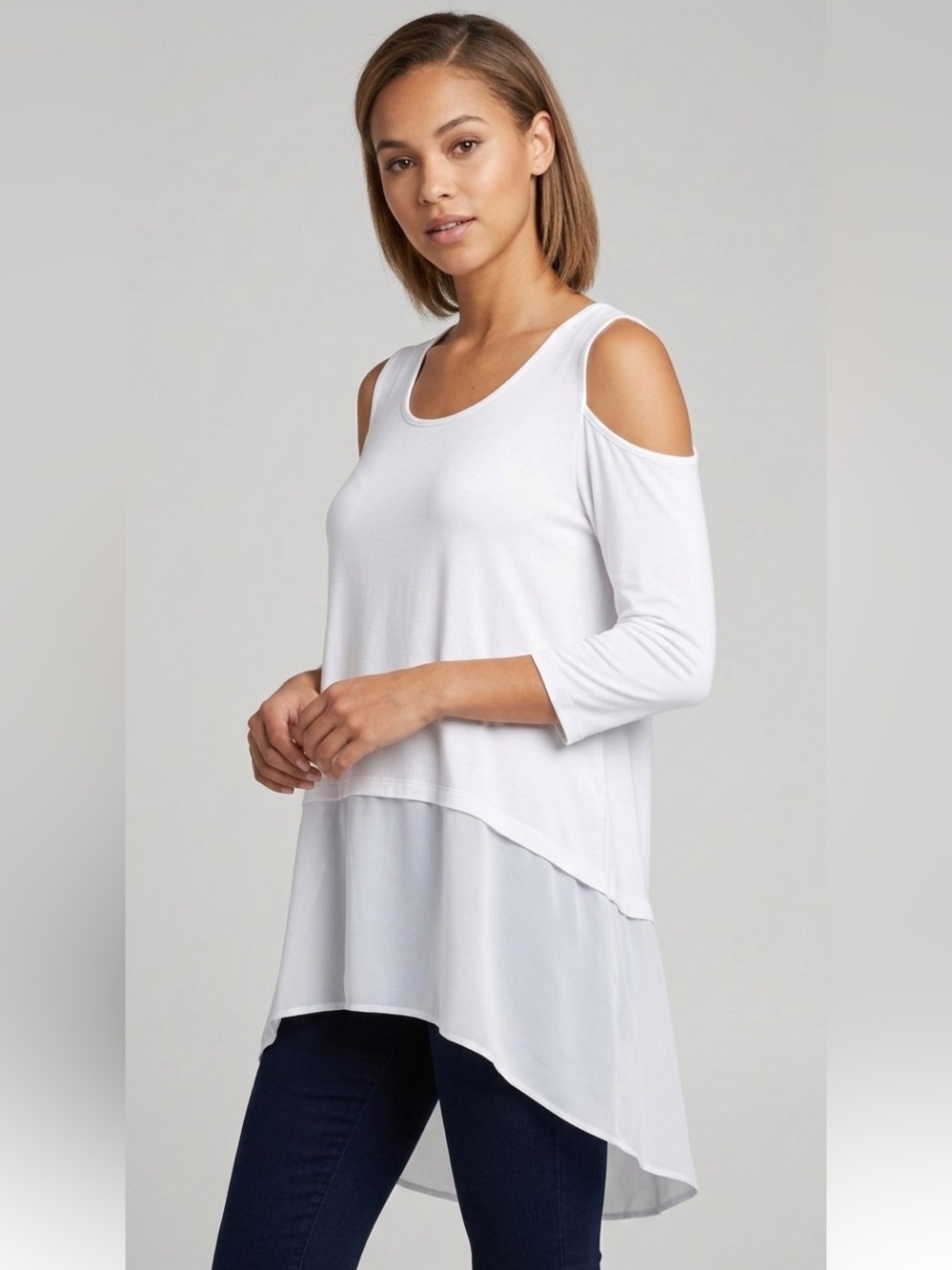 Papa White Layered Cold-Shoulder Tunic